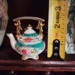 GUC. Miniature Dresden Style Green Floral Teapot